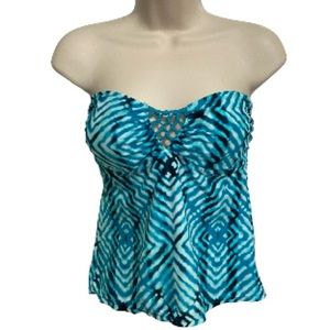 HULA HONEY After Shock Tie-Dyed Cut-Out Back Tankini Teal Macrame Detail Large